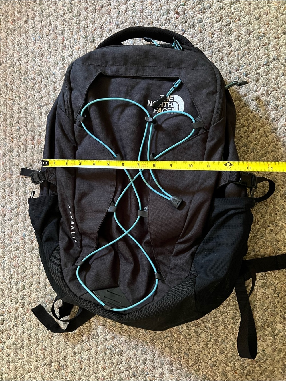 The North Face Black Backpack with Teal Accent Bungee - Picture 3 of 4